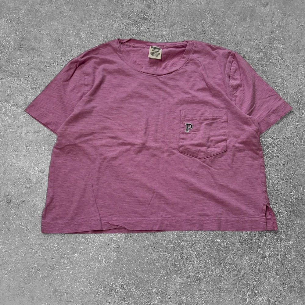 Victorias Secret PINK Cotton Cropped T-Shirt Pink Purple Pocket Logo Small